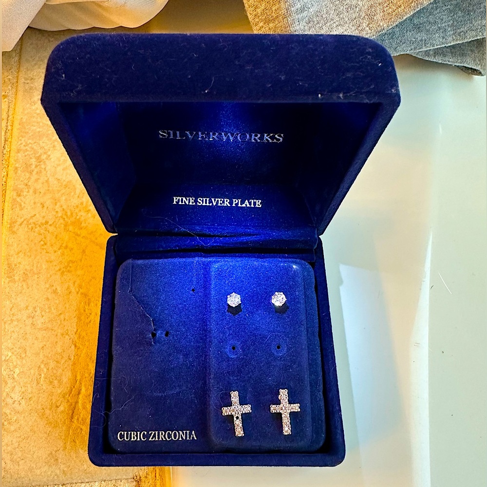 Cubic Zirconia cross earrings and studs